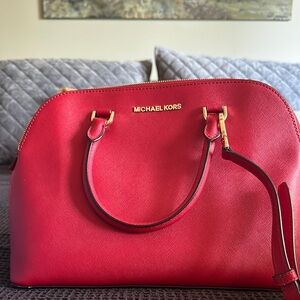 Michael Kors Red Satchel with Gold-Tone Hardware